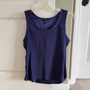 NWT Eileen Fisher Navy Blue Silk Ruched Side Tank Top Size PP